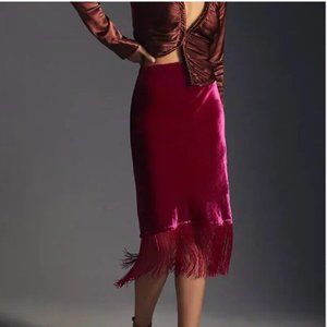 Anthropologie Red Velvet Midi Skirt